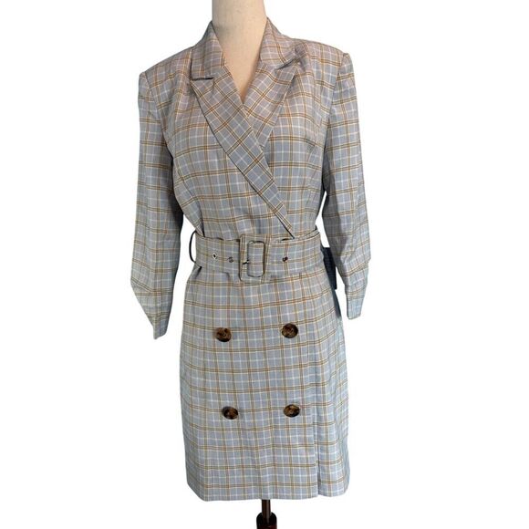 Adelyn Rae Sydney Blue Plaid Button Front Coat Shirt Dress Lined Extra Button S - Picture 1 of 12